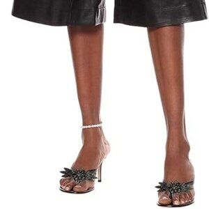 XYD Black Women Fashion Thong Mid Heel Sandals Casual Flip Flops Open Almond Toe